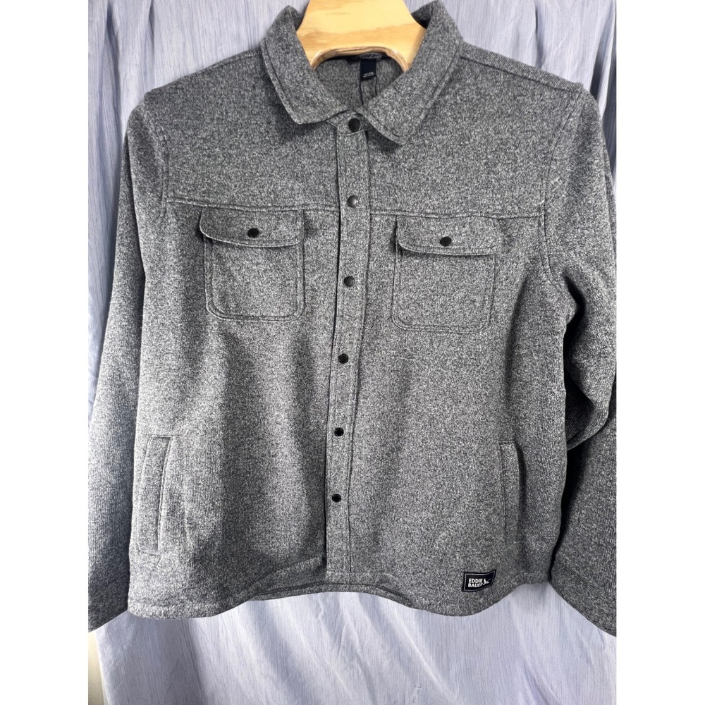 Eddie Bauer Mens XXL Sweater Fleece Shirt Jacket Heather Ebony EB006413 Grey New